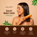 KLOY Oil Treated Kacchi Neem Comb, Treated with Neem Oil & 15+ Herbs for Men, Women (Dual Tooth)