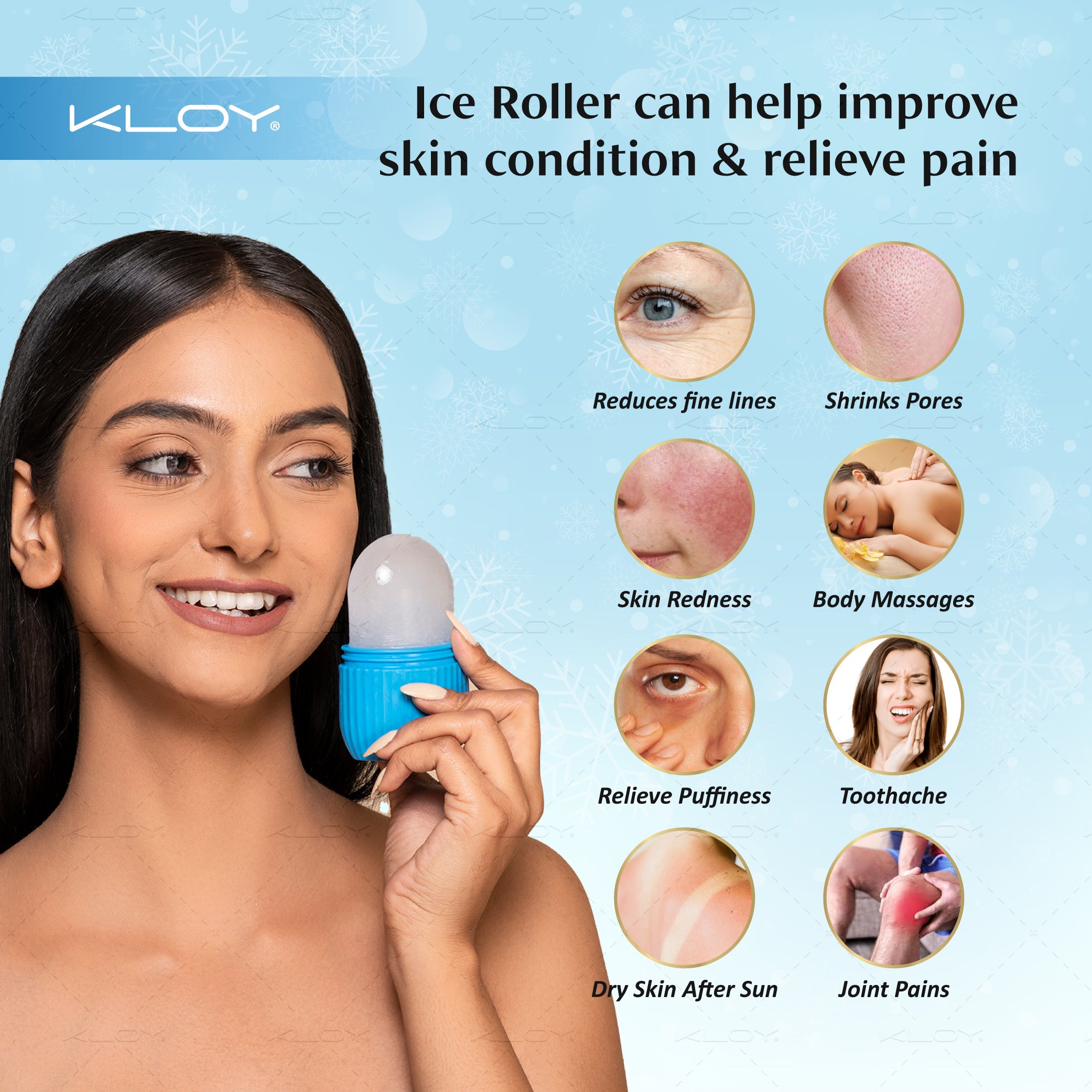 KLOY Ice Roller for Face, Neck, Body, Puffy Eyes and Facial Skin Care (Random Color)
