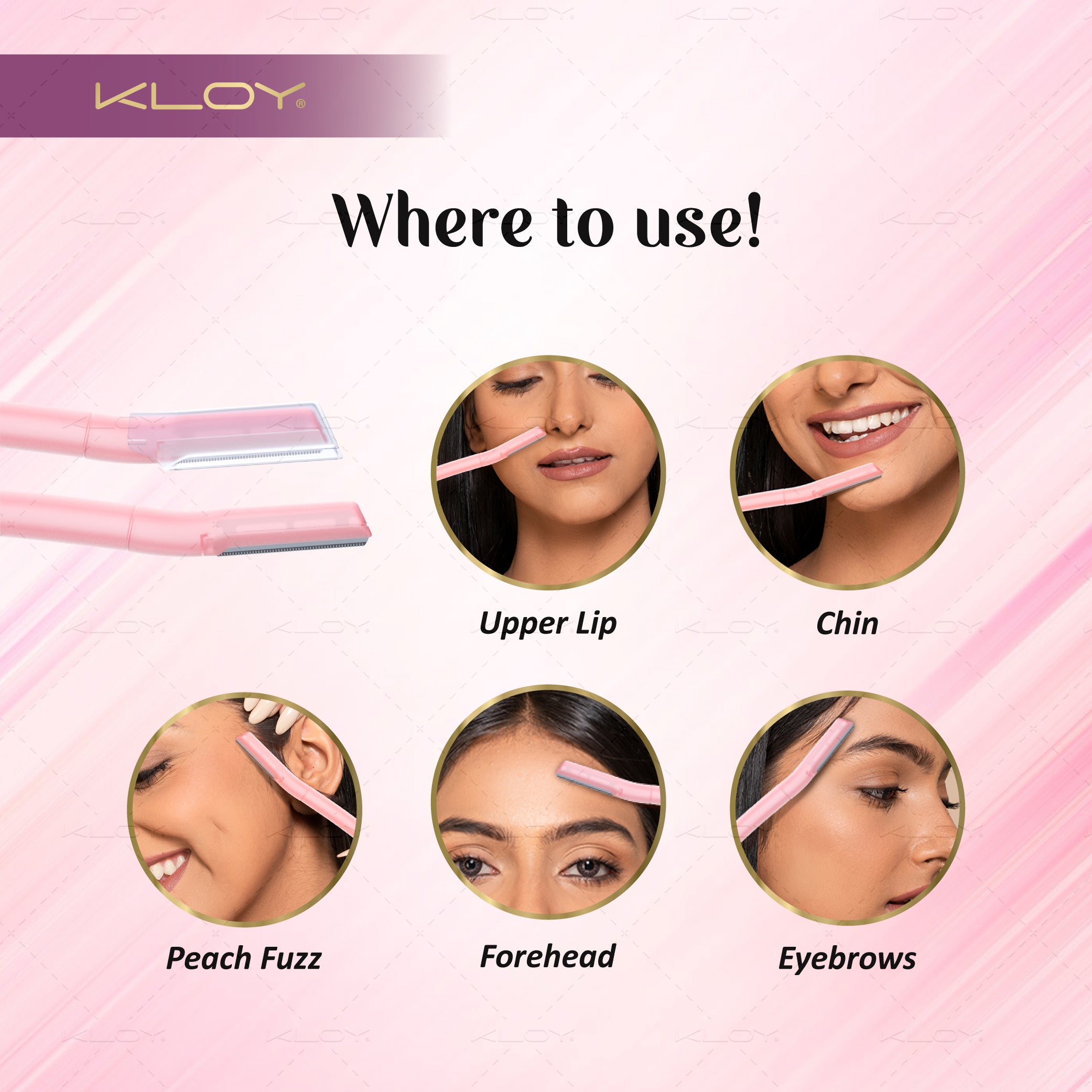 KLOY Facial Razor for Women | SEALED PACK | Instant & Pain Free Hair Removal (Pack of 3)
