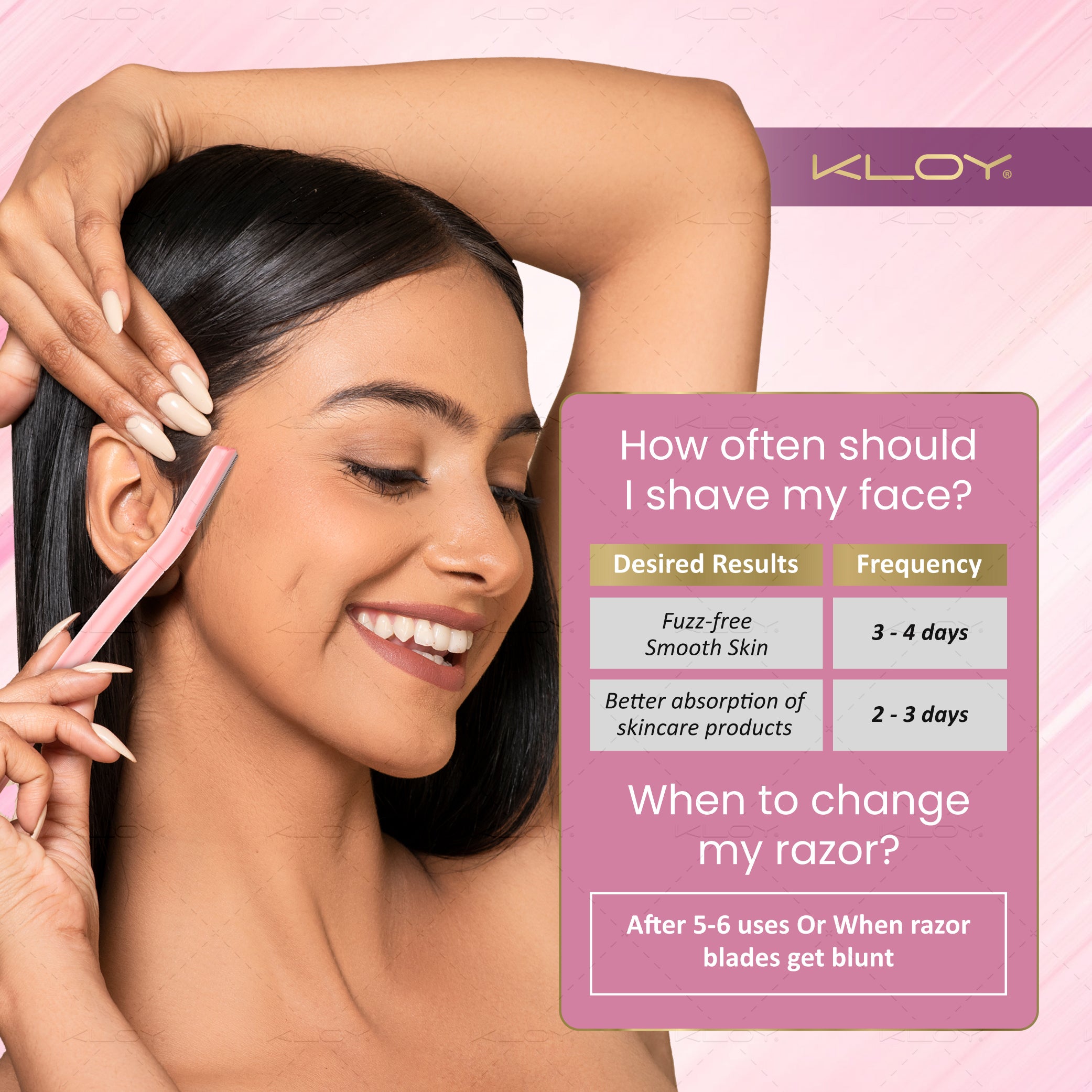 KLOY Facial Razor for Women | SEALED PACK | Instant & Pain Free Hair Removal (Pack of 3)