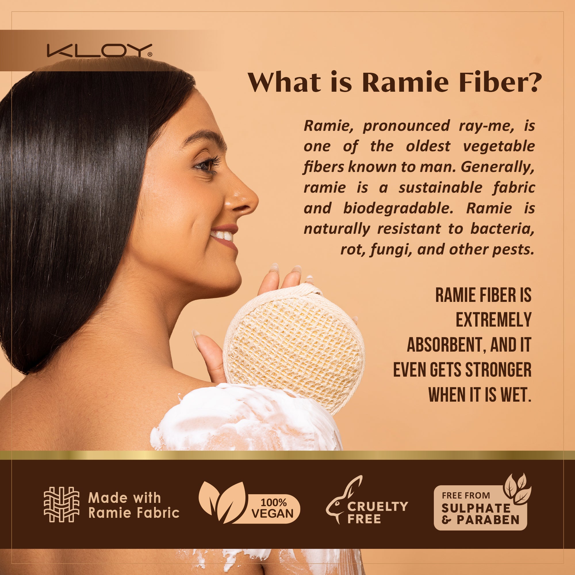 KLOY Natural Ramie Bath Loofah Scrubber Exfoliator, Made of 100% Natural Ramie Fibre (Pack of 2)