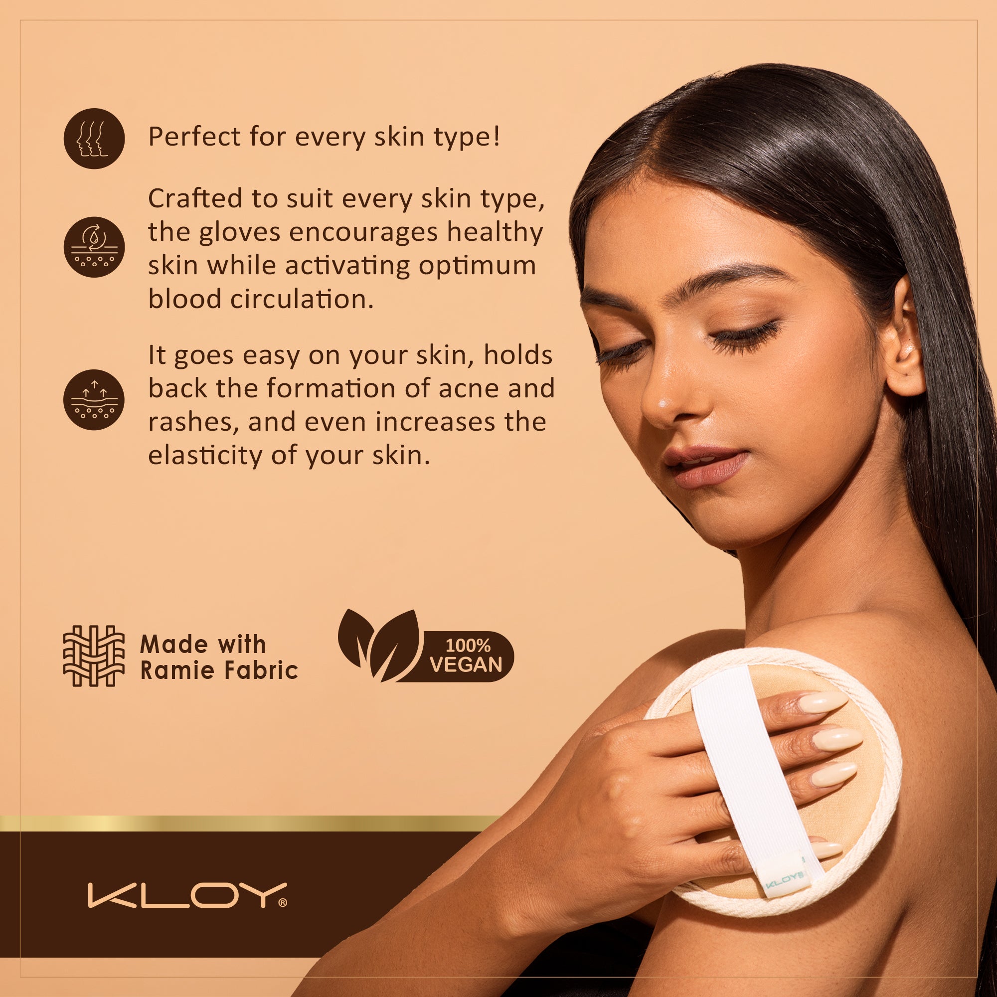 KLOY Natural Ramie Bath Loofah Scrubber Exfoliator, Made of 100% Natural Ramie Fibre (Pack of 2)