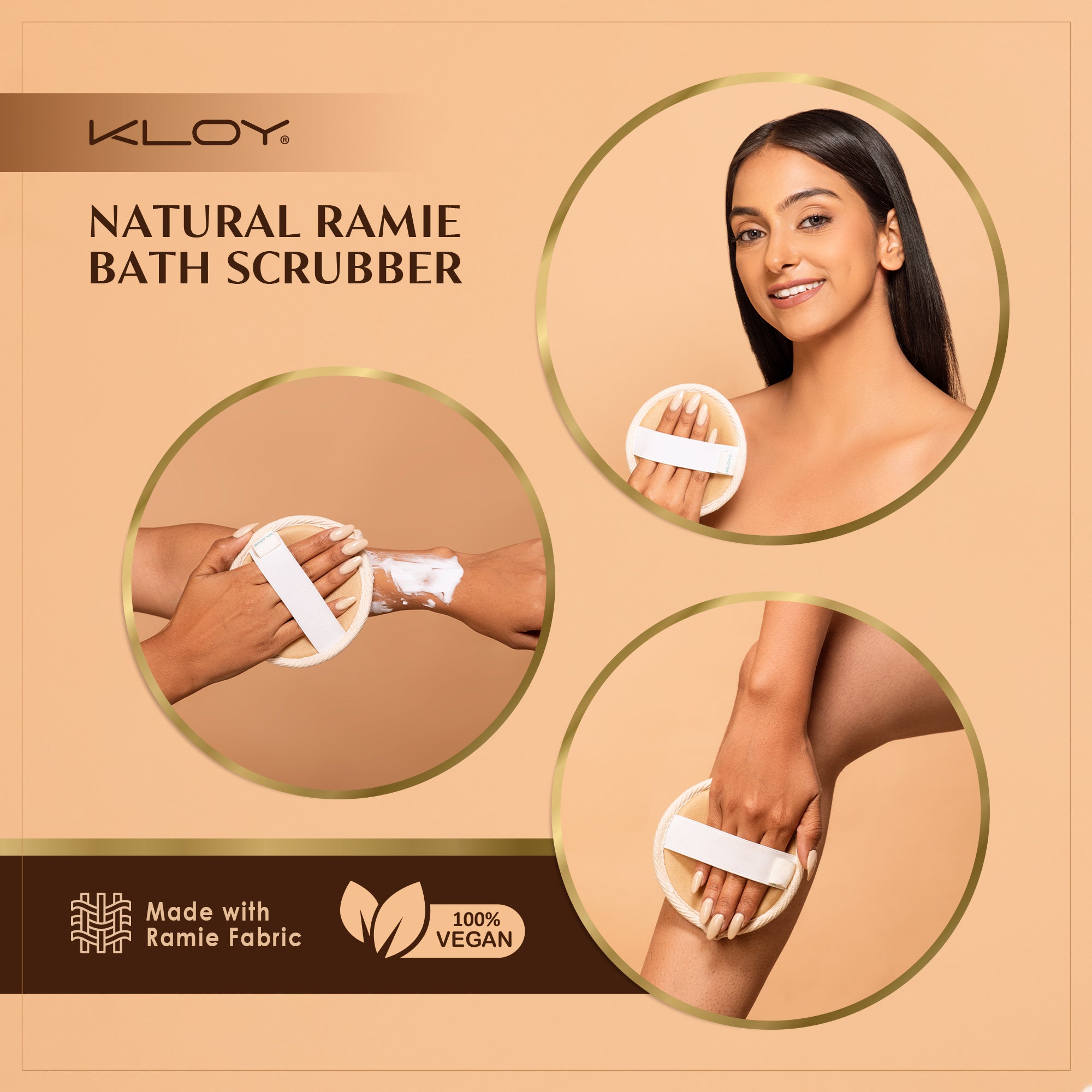 KLOY Natural Ramie Bath Loofah Scrubber Exfoliator, Made of 100% Natural Ramie Fibre (Pack of 2)