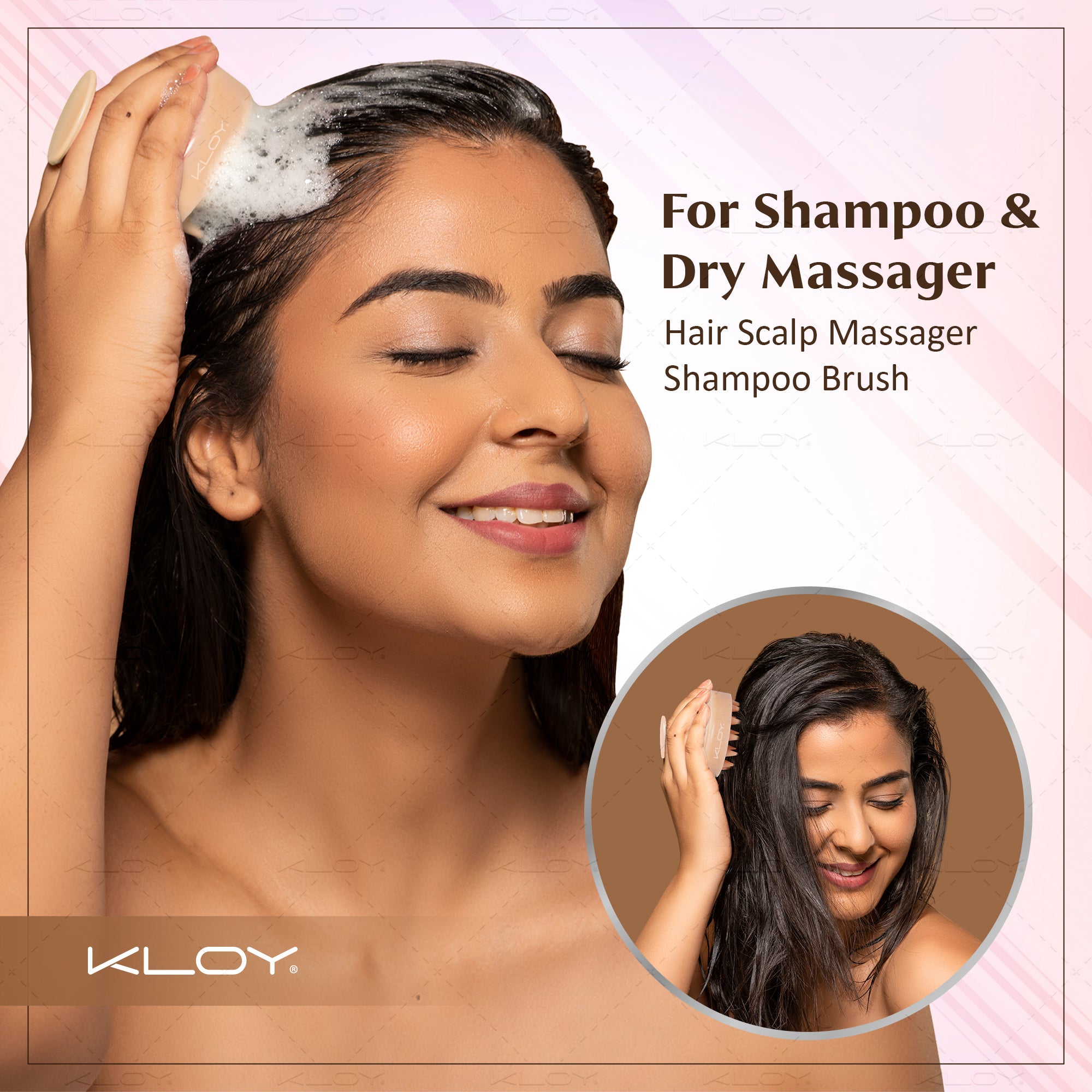 KLOY Round Hair Scalp Massager Shampoo Brush, Super Soft Bristles,  Anti-Dandruff-Textured Beige