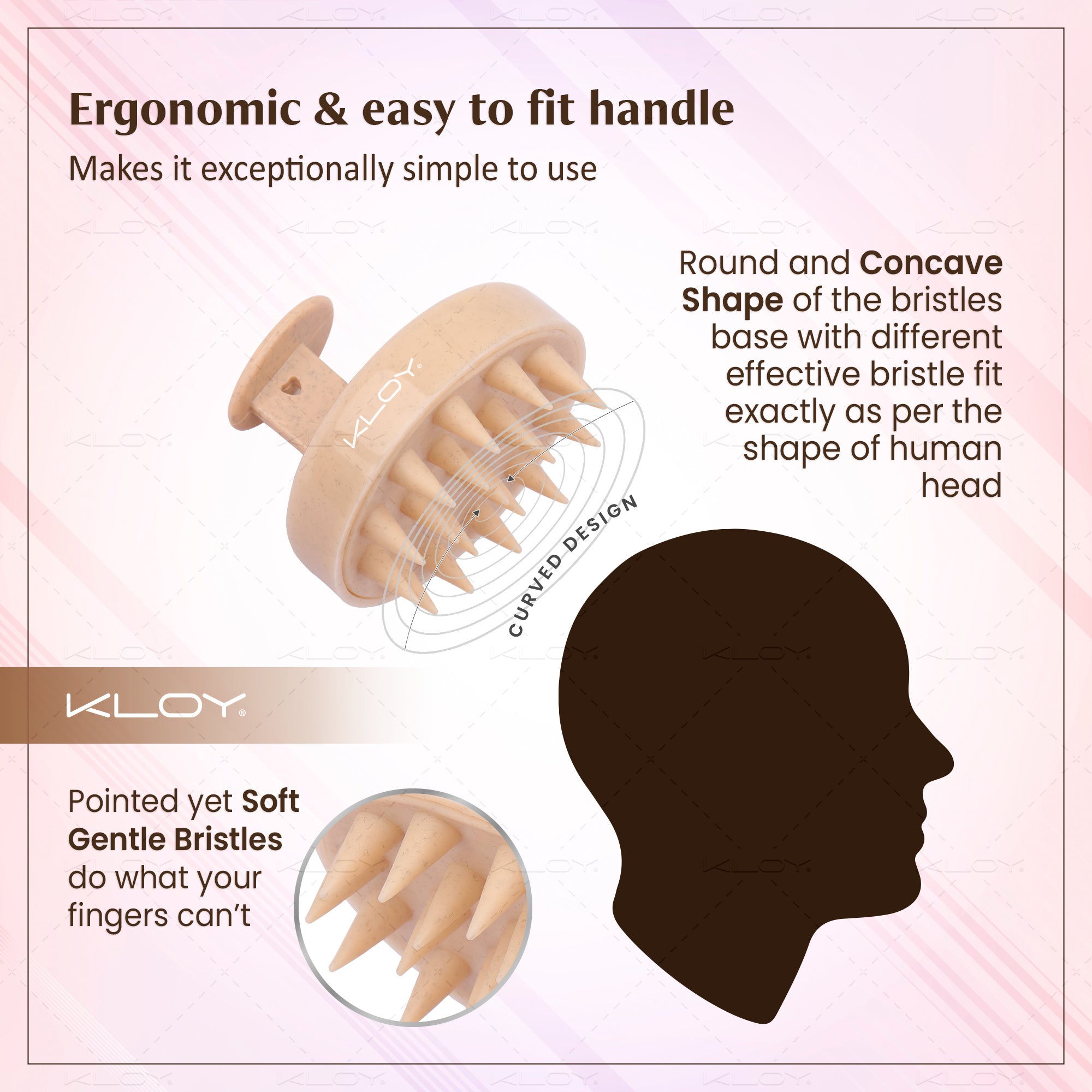 KLOY Round Hair Scalp Massager Shampoo Brush, Super Soft Bristles,  Anti-Dandruff-Textured Beige