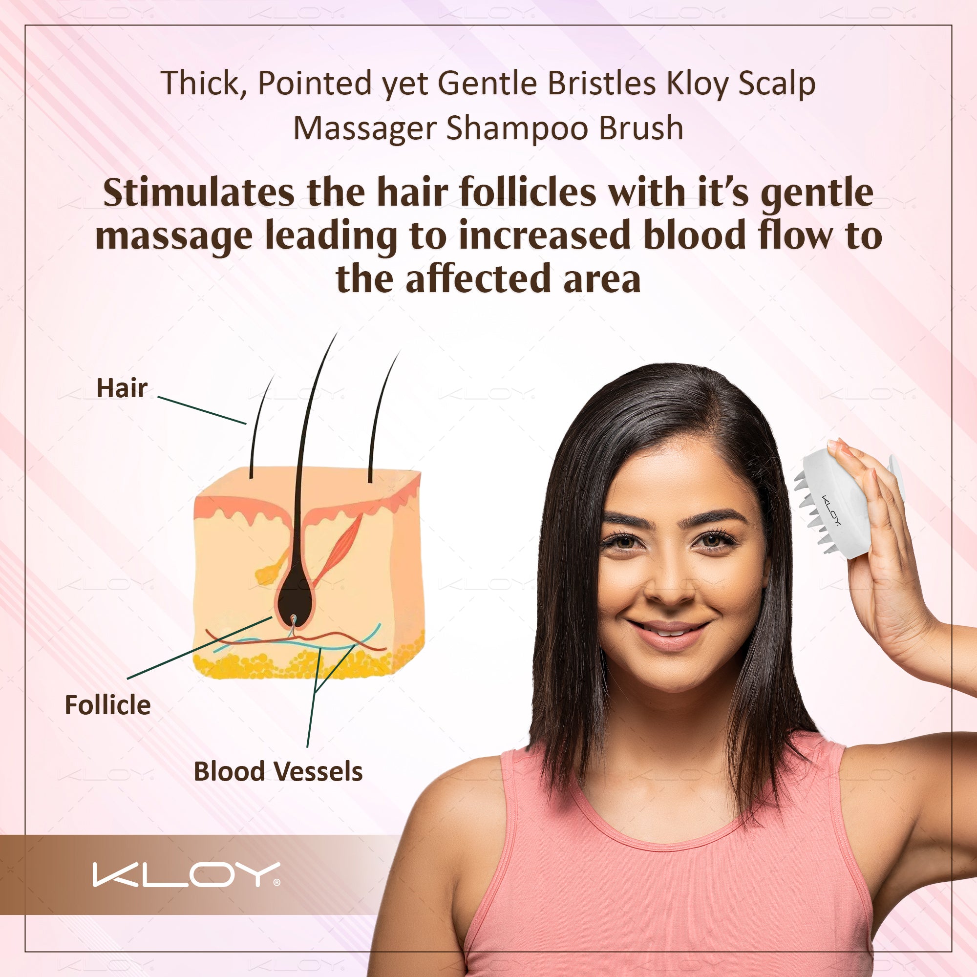 KLOY Round Hair Scalp Massager Shampoo Brush, Super Soft Bristles,  Anti-Dandruff-Textured White