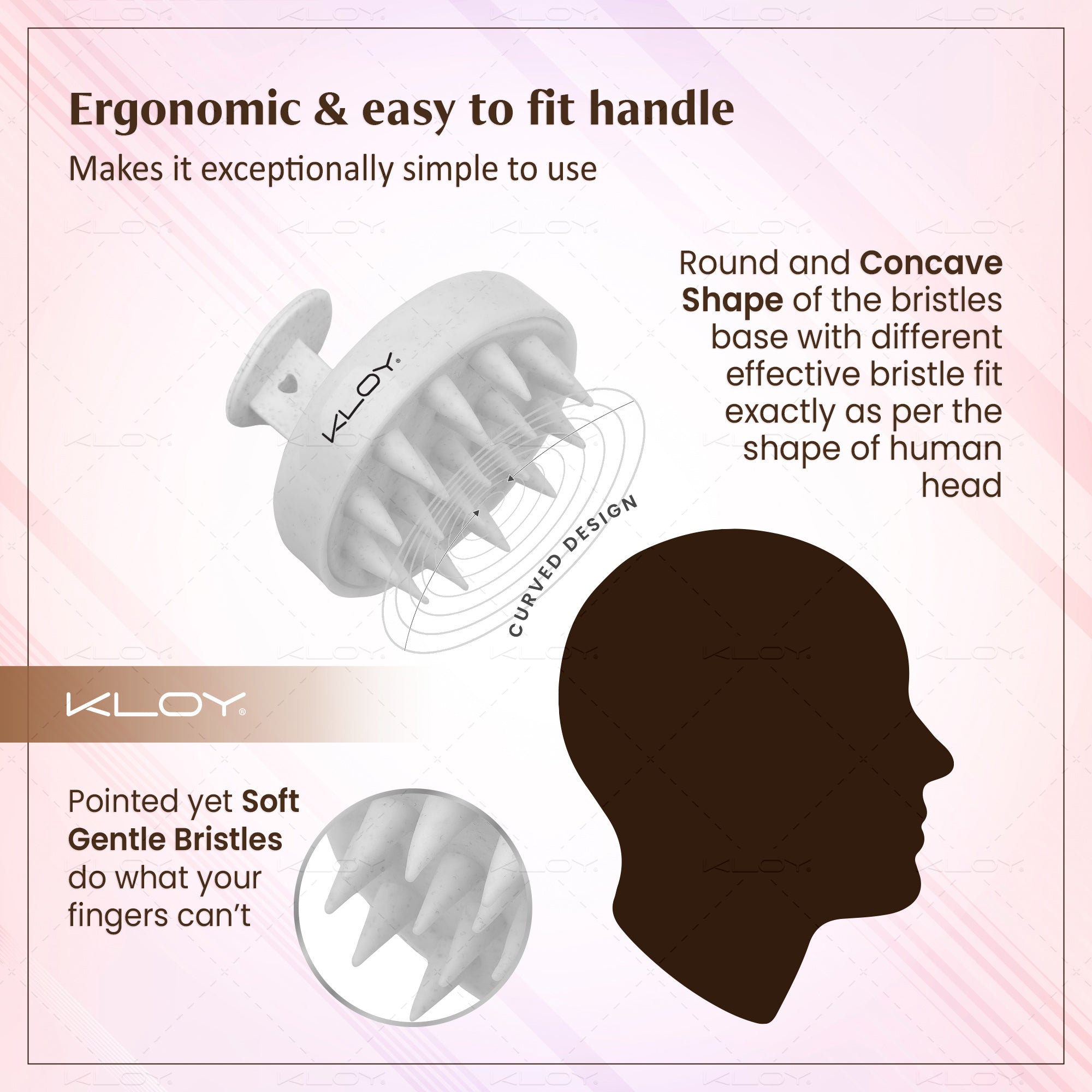 KLOY Round Hair Scalp Massager Shampoo Brush, Super Soft Bristles,  Anti-Dandruff-Textured White