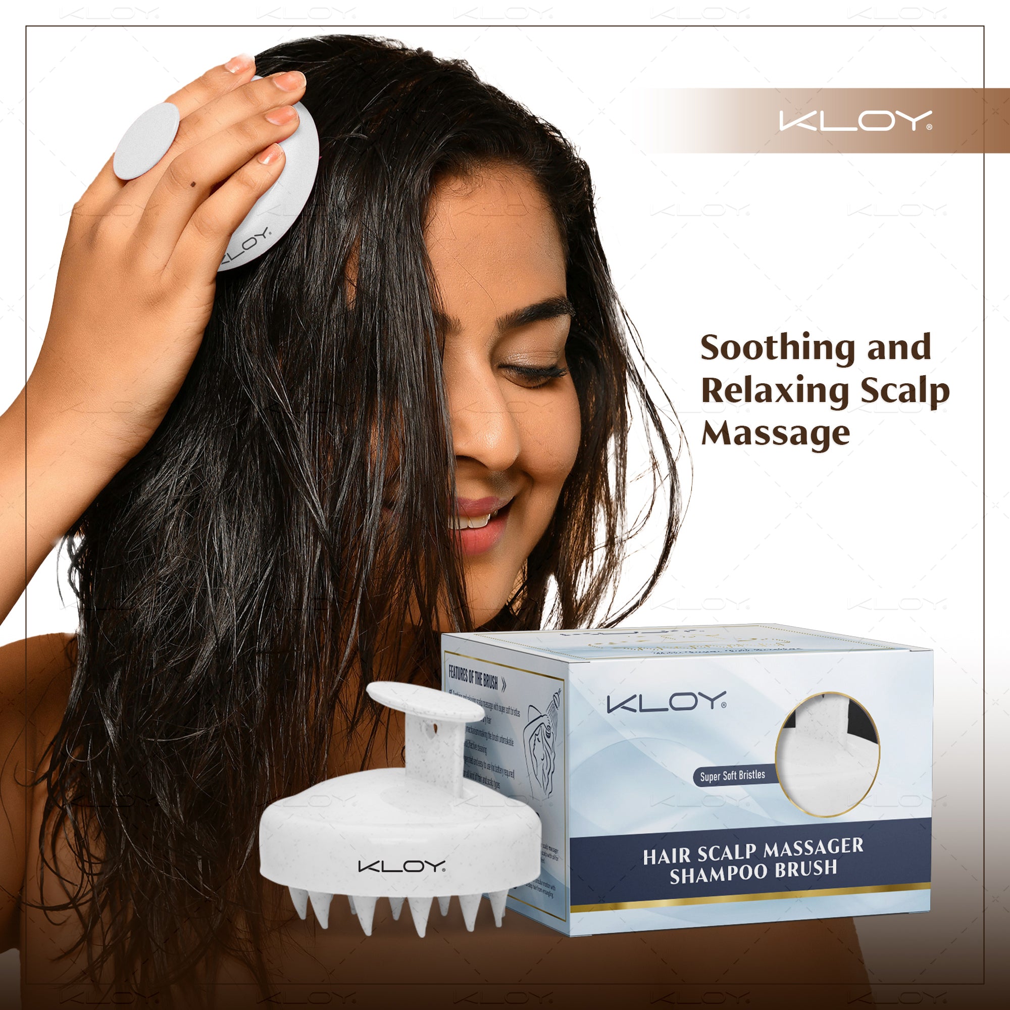 KLOY Round Hair Scalp Massager Shampoo Brush, Super Soft Bristles,  Anti-Dandruff-Textured White