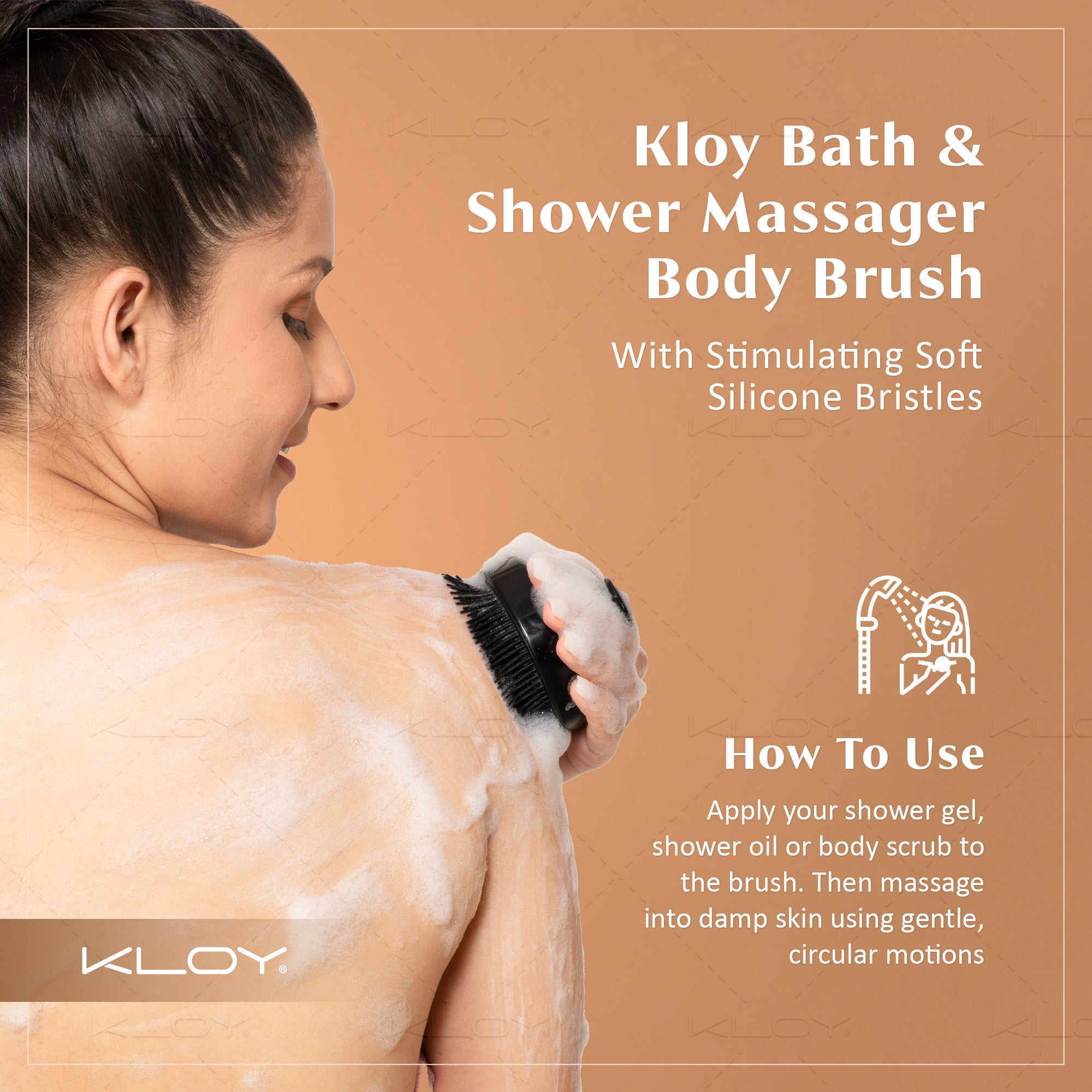 KLOY Bath & Shower Massager Body Brush With Soft Silicone Bristles (Black)