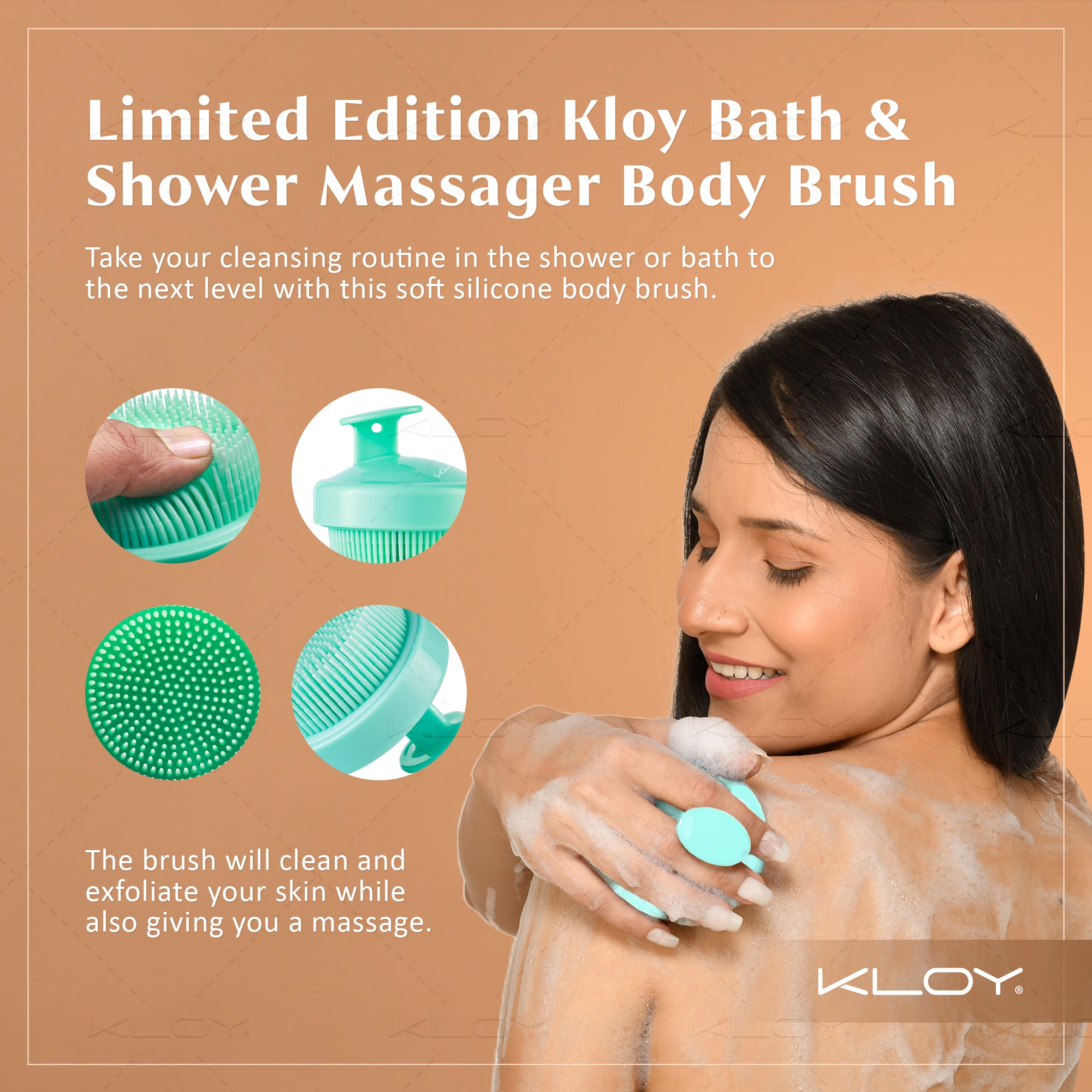 KLOY Bath & Shower Massager Body Brush With Soft Silicone Bristles (Green)
