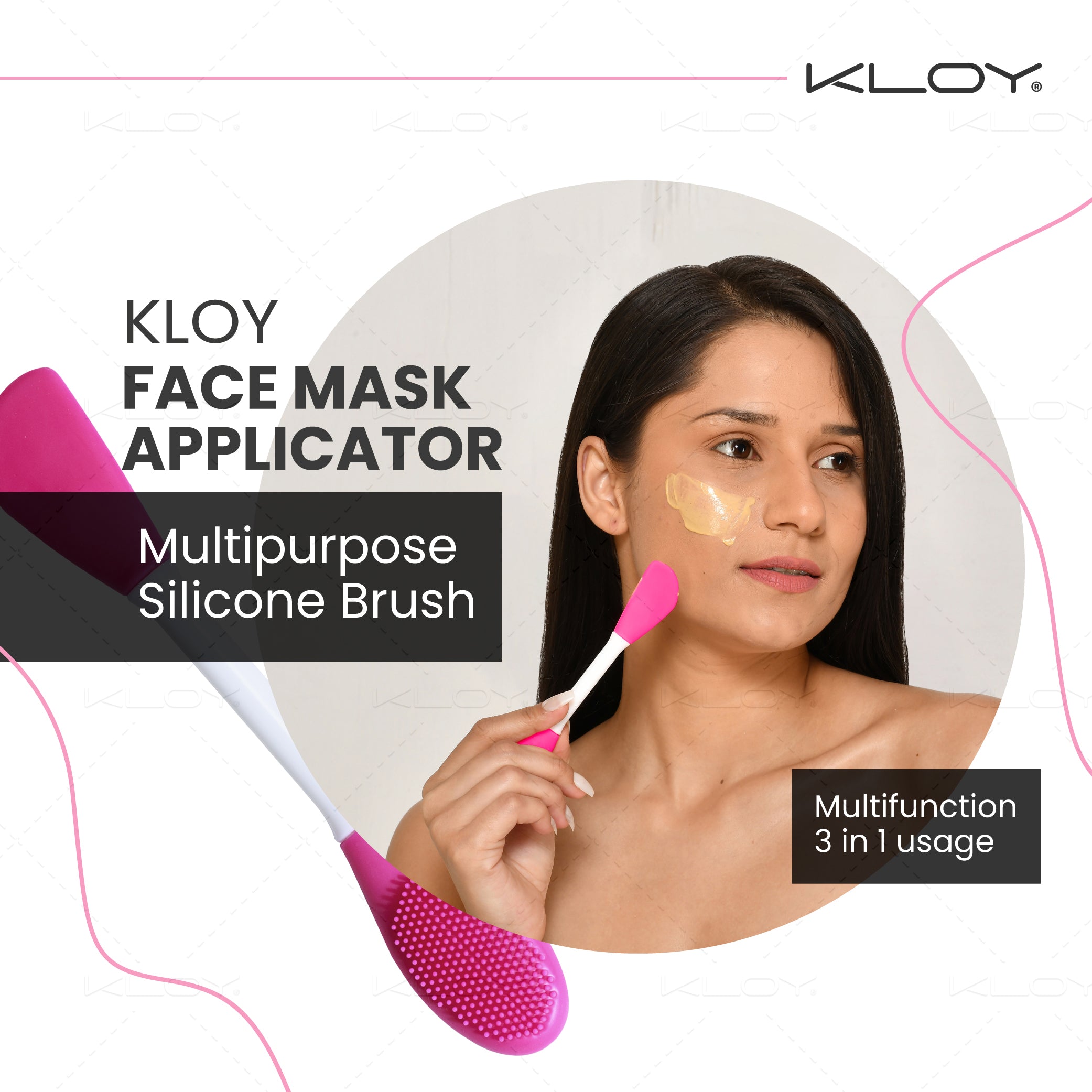 KLOY Silicone Face Mask Applicator & Lip Cleansing Brush Made With Ultra Hygienic Soft Silicone bristle for Gentle Exfoliation (Peach)