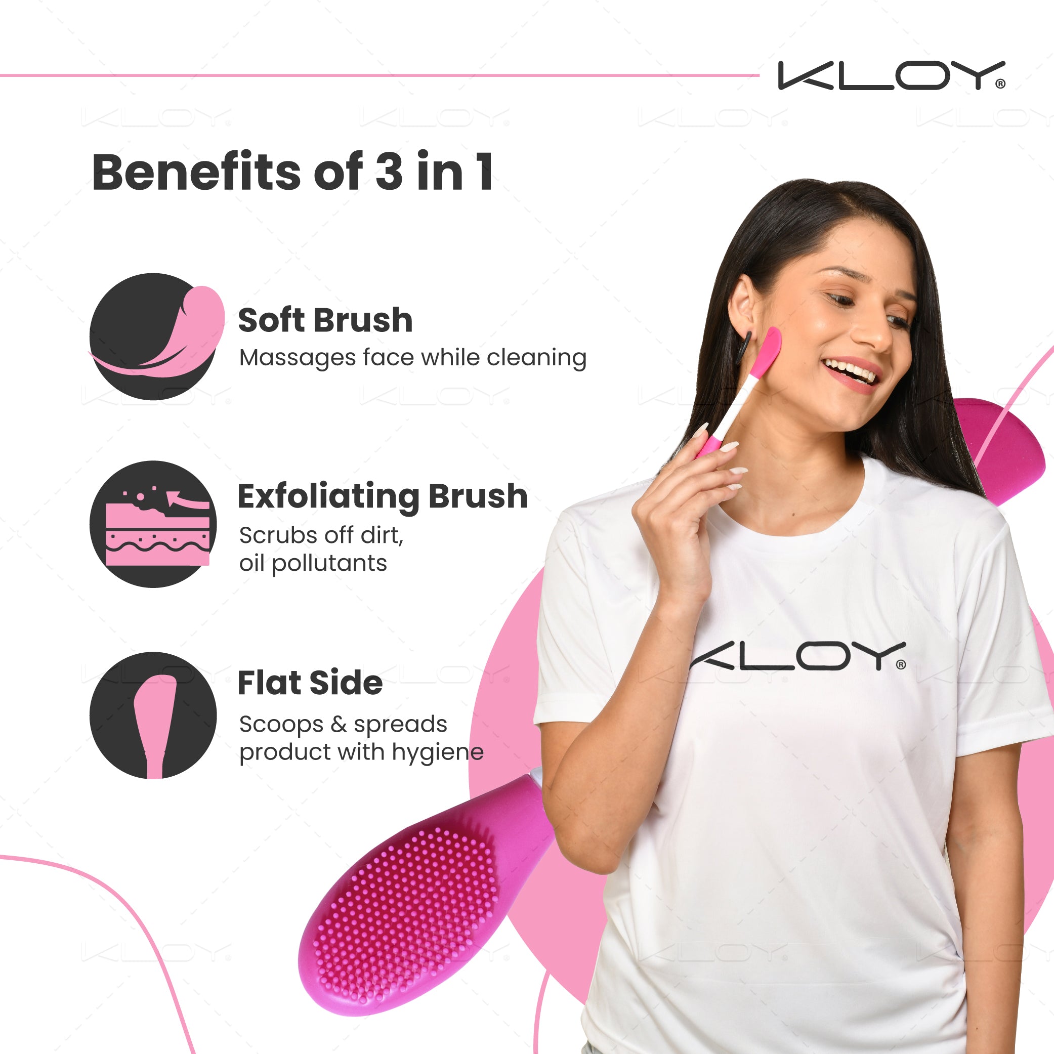 KLOY Silicone Face Mask Applicator & Lip Cleansing Brush Made With Ultra Hygienic Soft Silicone bristle for Gentle Exfoliation