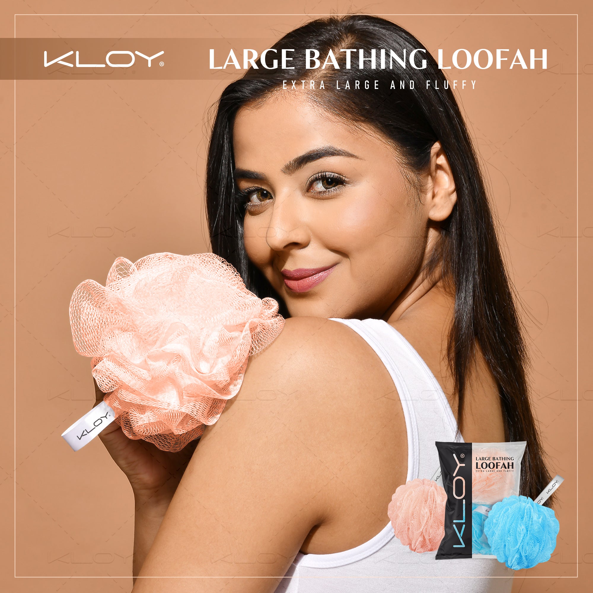 KLOY Large Bath Loofah Sponge Scrubber Exfoliator for High Lather Cleansing, pack of 2 (Peach and Blue)