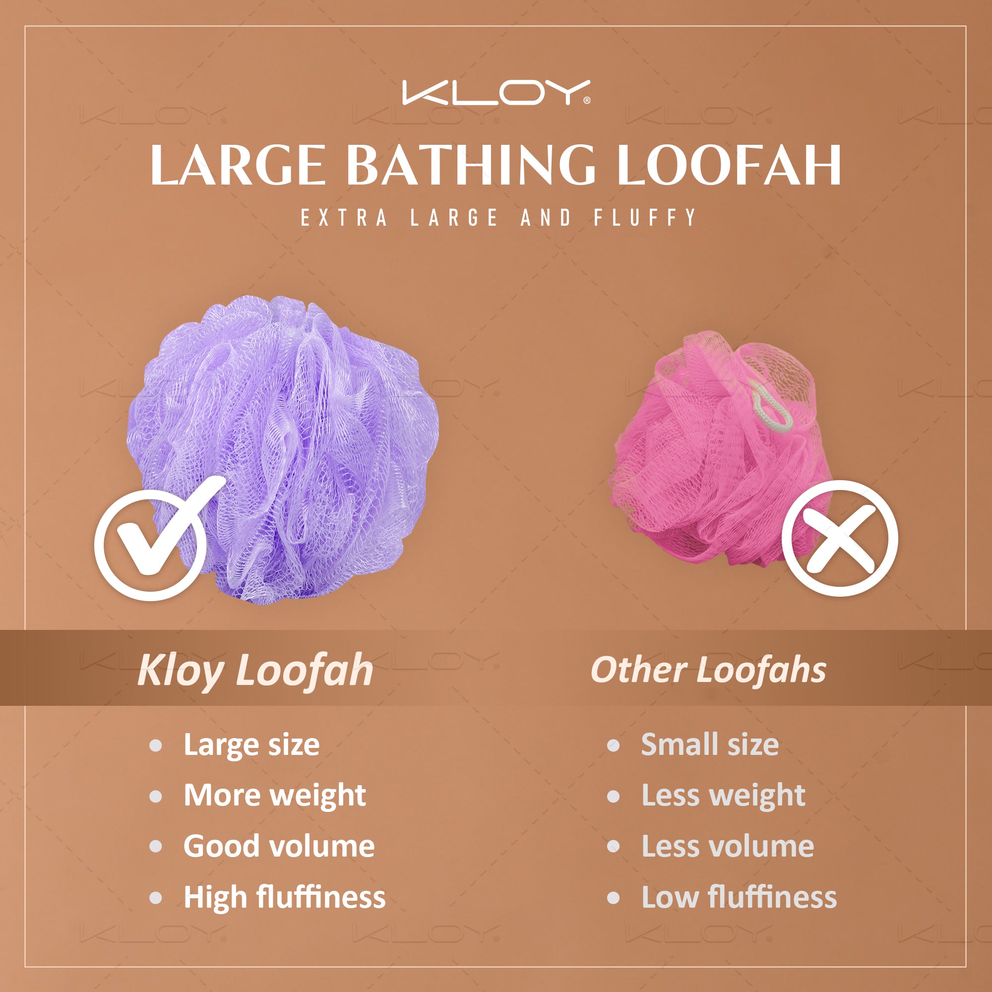 KLOY Large Bath Loofah Sponge Scrubber Exfoliator for High Lather Cleansing, pack of 2 (Peach and Blue)