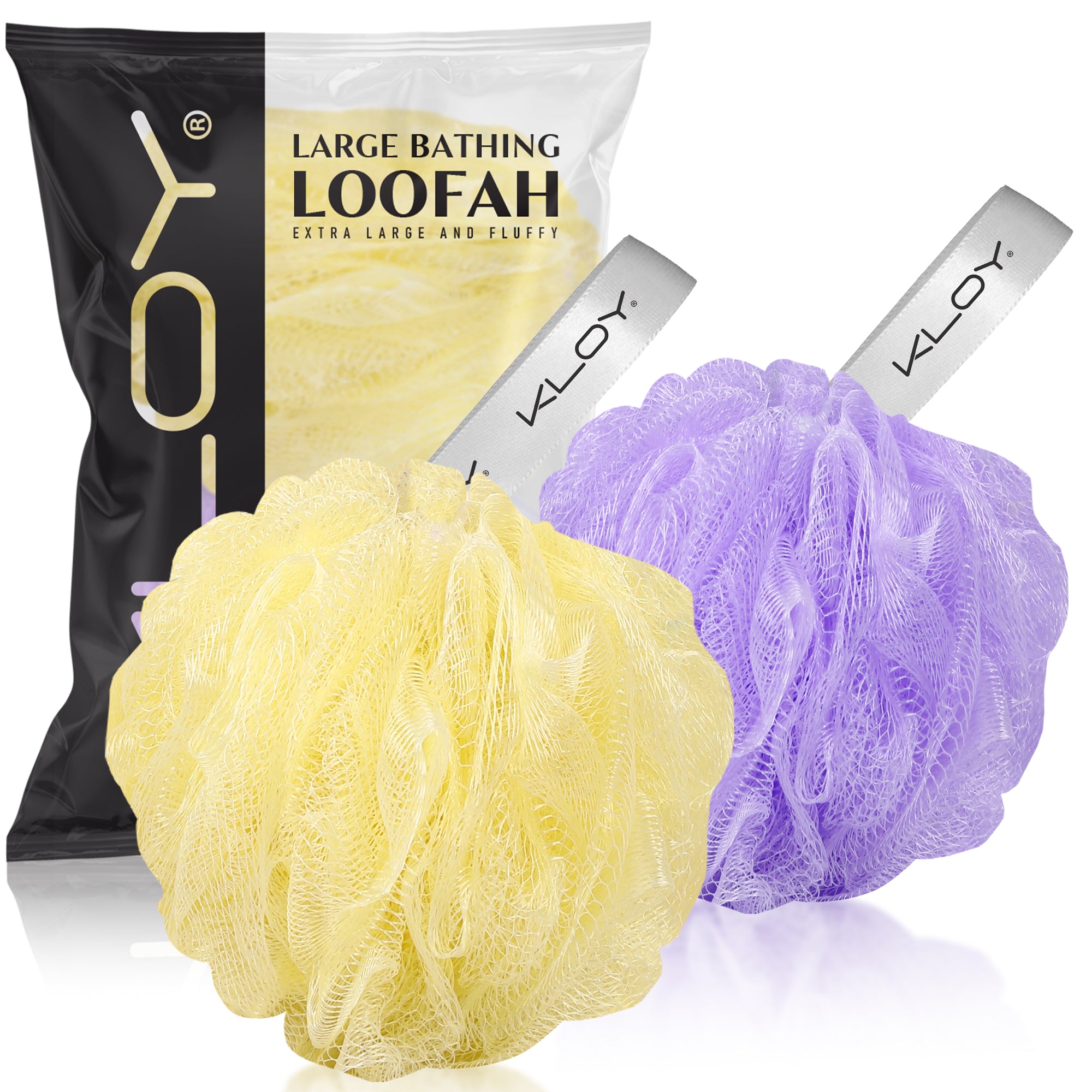 KLOY Large Bath Loofah Sponge Scrubber Exfoliator for High Lather Cleansing, pack of 2 (Peach and Blue)