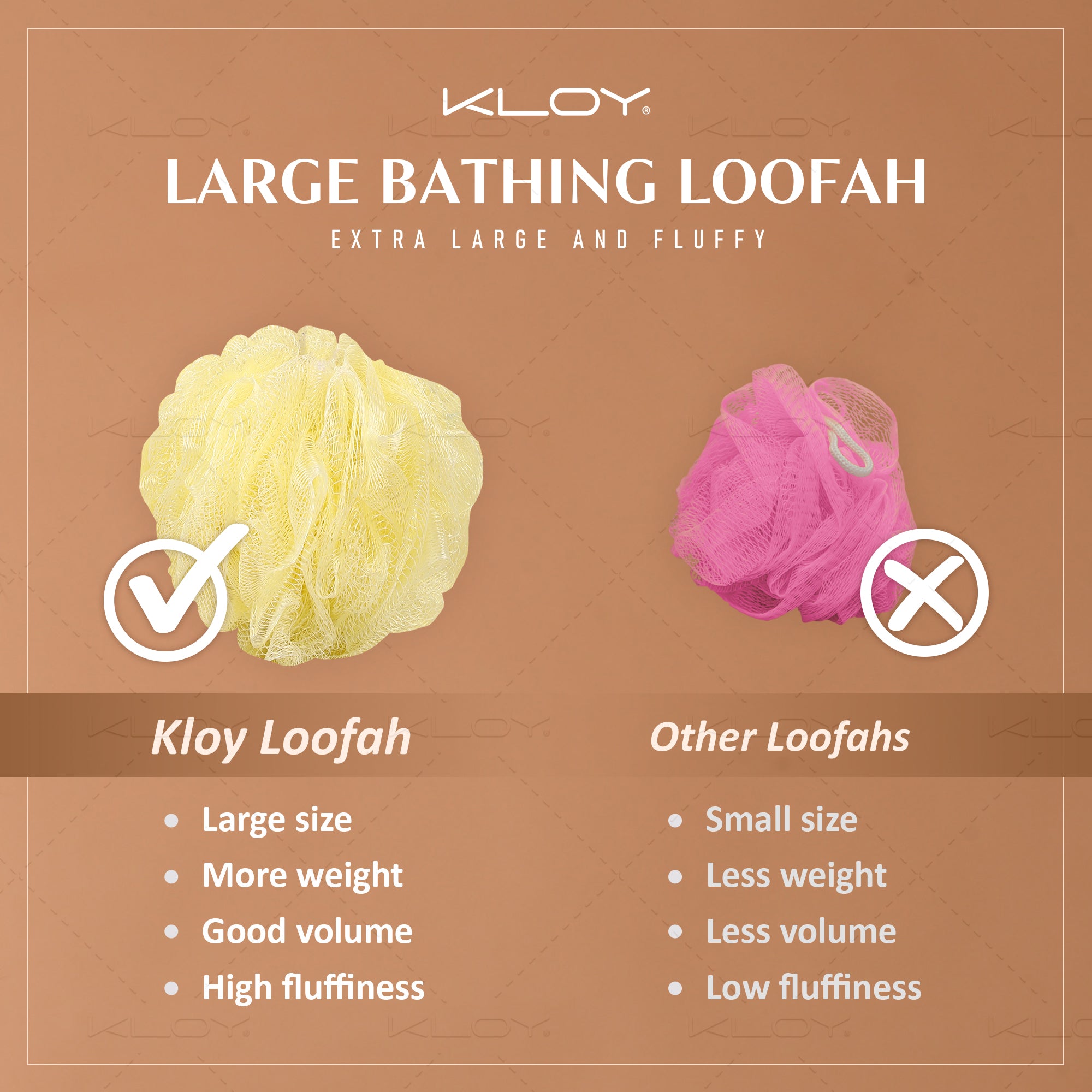 KLOY Large Bath Loofah Sponge Scrubber Exfoliator for High Lather Cleansing, pack of 2 (Peach and Blue)
