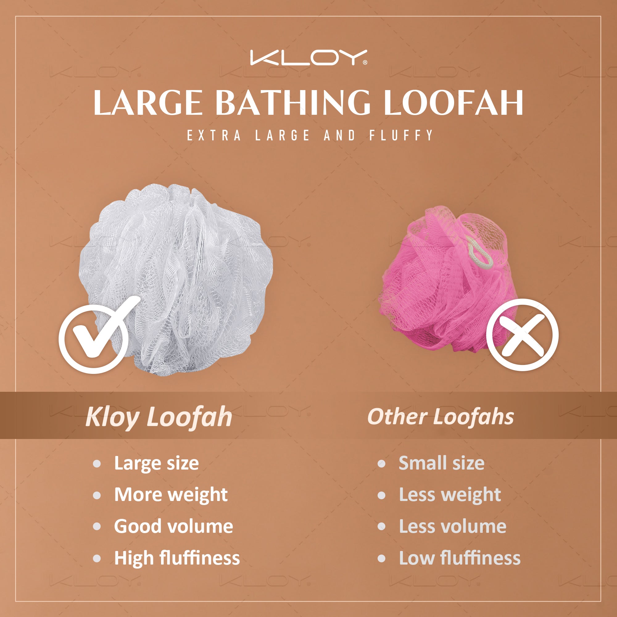 KLOY Large Bath Loofah Sponge Scrubber Exfoliator for High Lather Cleansing, pack of 2 (Peach and Blue)
