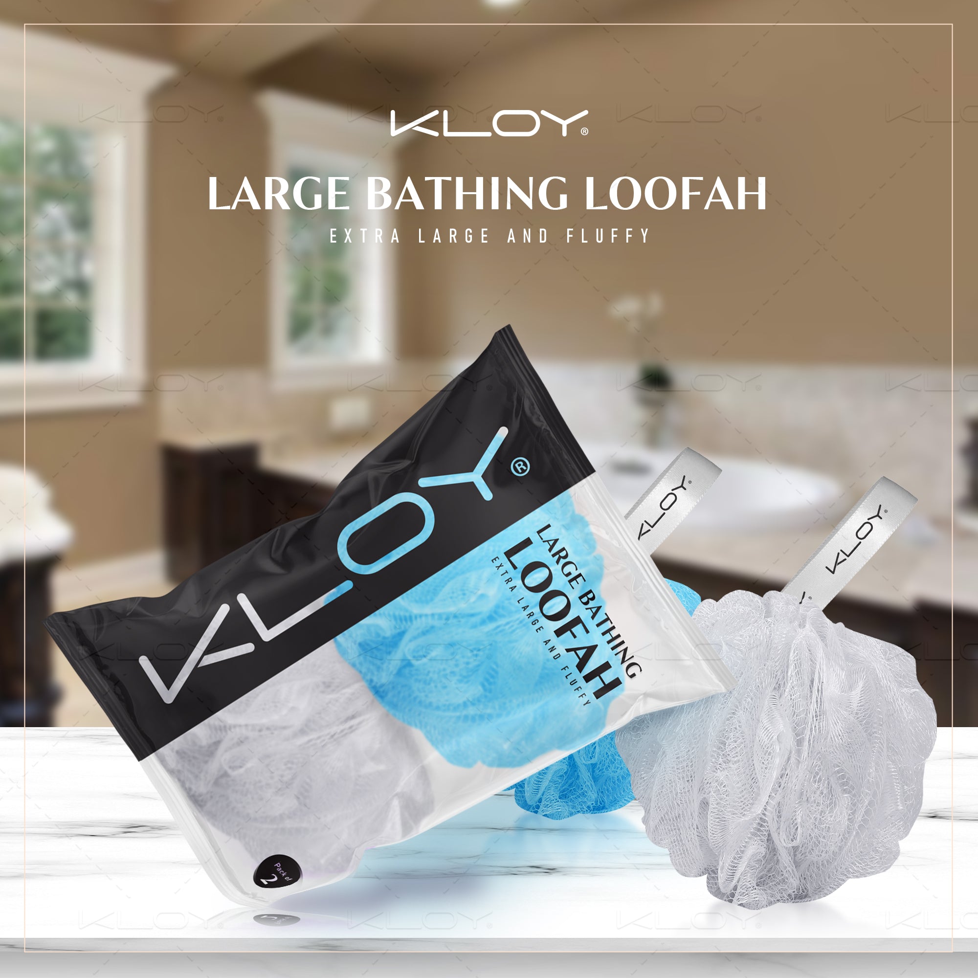 KLOY Large Bath Loofah Sponge Scrubber Exfoliator for High Lather Cleansing, pack of 2 (Peach and Blue)