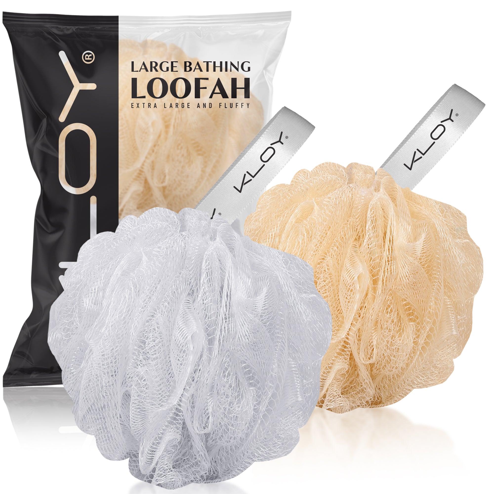 KLOY Large Bath Loofah Sponge Scrubber Exfoliator for High Lather Cleansing, pack of 2 (Peach and Blue)