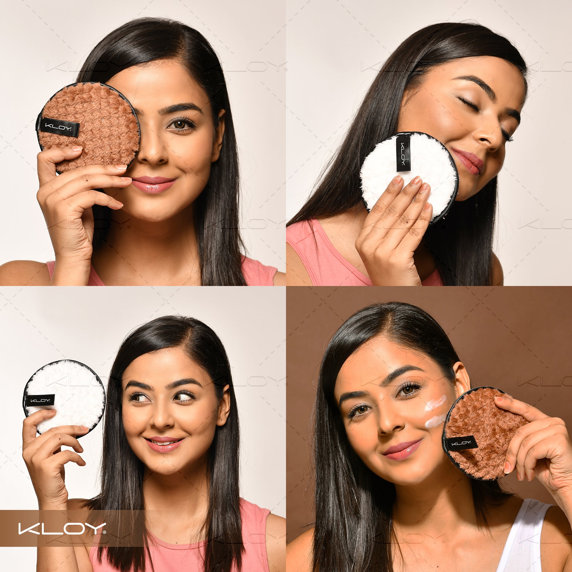 KLOY Reusable Multipurpose Makeup Removal Facial Cleansing Pads, Pink & Black, Safe for Dry & Sensitive Skin (Pack of 2)