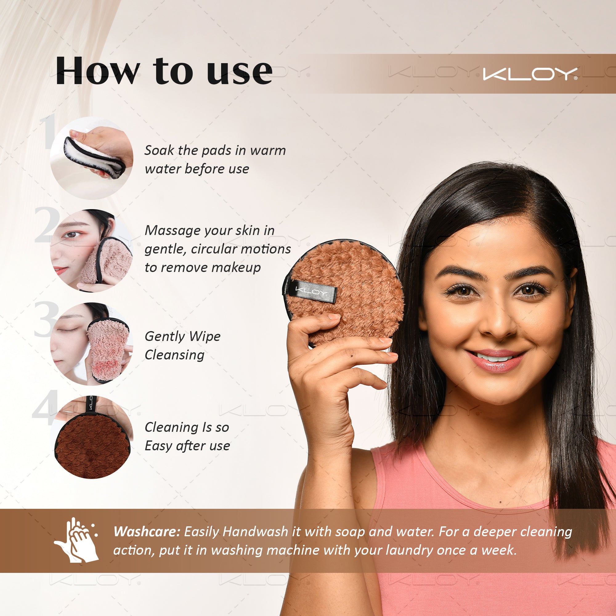 KLOY Reusable Multipurpose Makeup Removal Facial Cleansing Pads, Pink & Black, Safe for Dry & Sensitive Skin (Pack of 2)