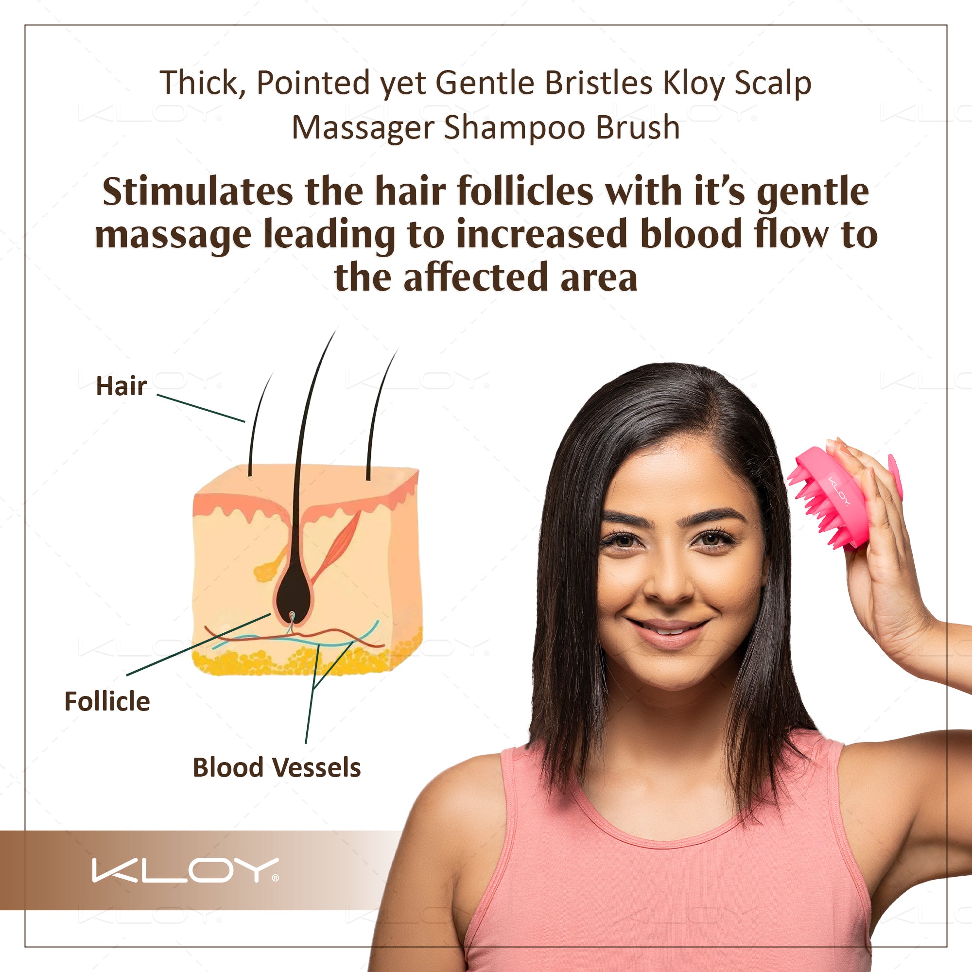 KLOY Round Hair Scalp Massager Shampoo Brush, Super Soft Bristles,  Anti-Dandruff-Textured Pink