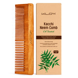 KLOY Oil Treated Kacchi Neem Comb, Treated with Neem Oil & 15+ Herbs for Men, Women (Dual Tooth)