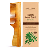 KLOY Oil Treated Kacchi Neem Comb, Treated with Neem Oil & 15+ Herbs for Men, Women (Wide Tooth)