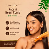 KLOY Oil Treated Kacchi Neem Comb, Treated with Neem Oil & 15+ Herbs for Men, Women (Wide Tooth)