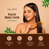 KLOY Oil Treated Kacchi Neem Comb, Treated with Neem Oil & 15+ Herbs for Men, Women (Wide Tooth)