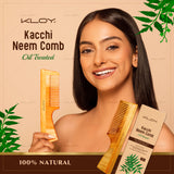 KLOY Oil Treated Kacchi Neem Comb, Treated with Neem Oil & 15+ Herbs for Men, Women (Wide Tooth)