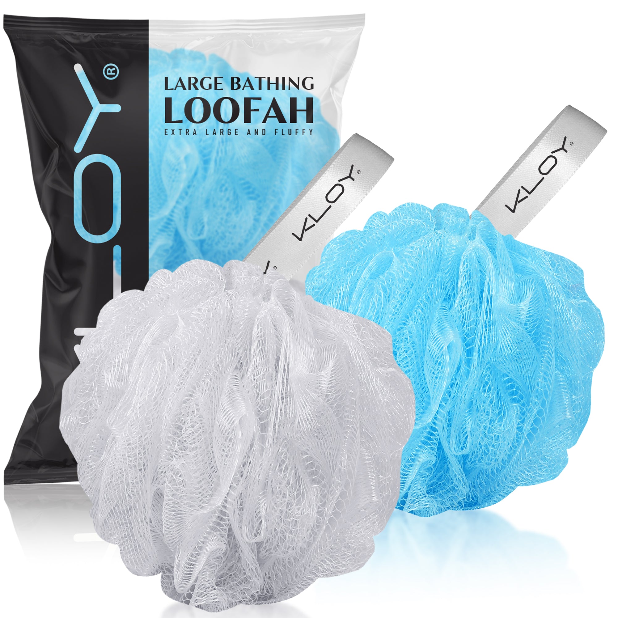 KLOY Large Bath Loofah Sponge Scrubber Exfoliator for High Lather Cleansing, pack of 2 (Peach and Blue)